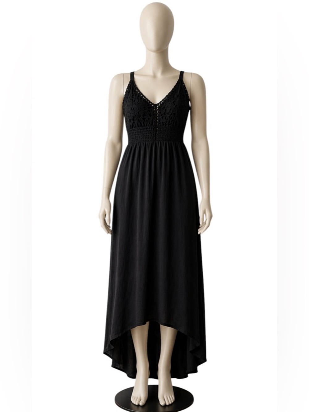 Derek Heart Black High-Low Embroidery Dress with Smocked Bodice, Size XL